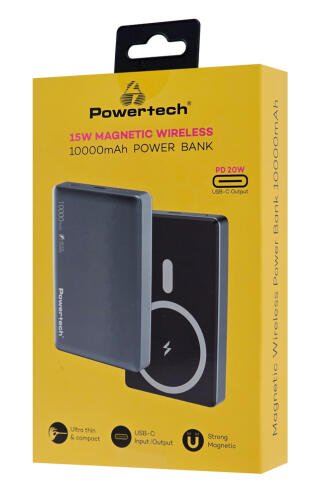 POWERTECH power bank PT-1377 10000mah magnetic wireless 20W γκρι